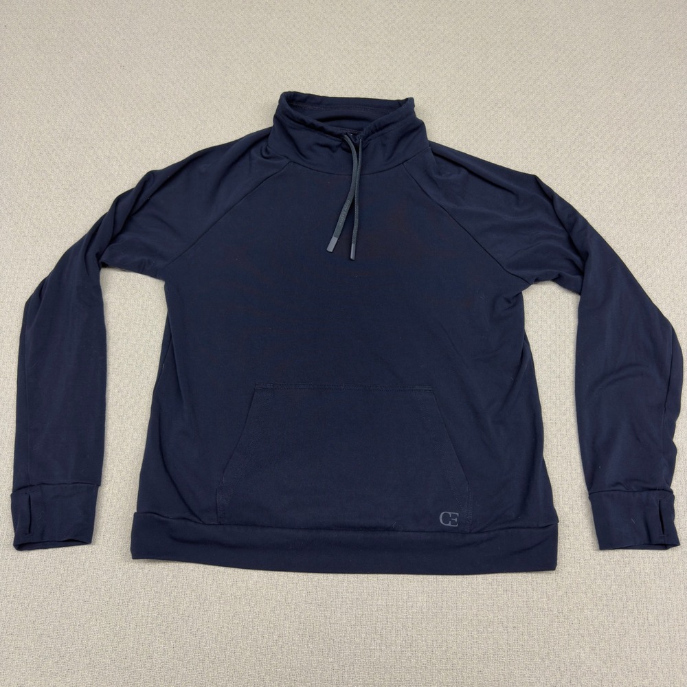 Cozy Earth Funnel Neck Pullover Sweatshirt Womens Small Navy Bamboo Viscose Crop